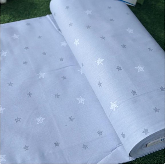 43.240ΑΣΤ Υφασμα Σιελ με Γκρι και Λευκά Αστεράκια