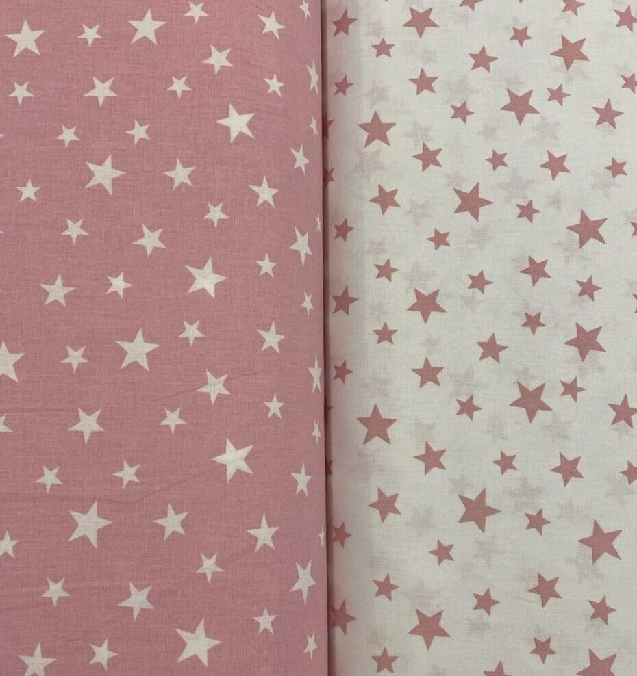 Βαμβακερό Ύφασμα με Ροζ/Λευκά Αστέρια